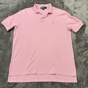 VTG Polo Ralph Lauren Shirt Men Large Pink Classic Fit Preppy‎ Short Sleeve Pony